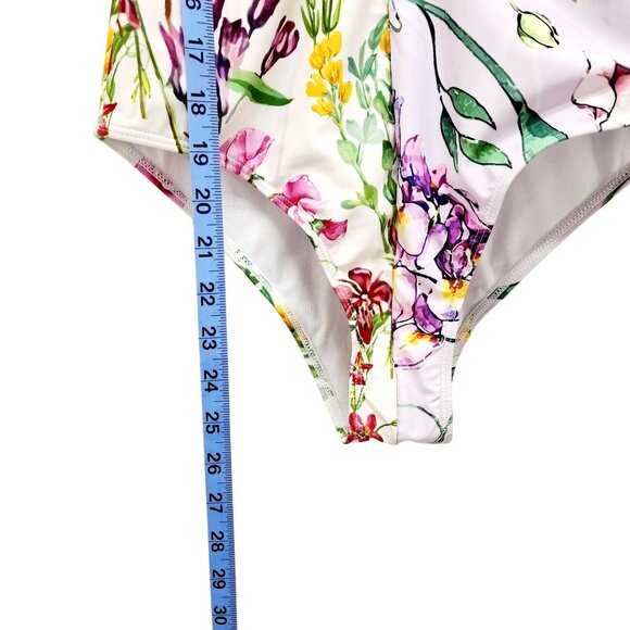 Floral V-Neck One-Piece Swimsuit With Ruffle Sleeves Size S - Picture 8 of 8